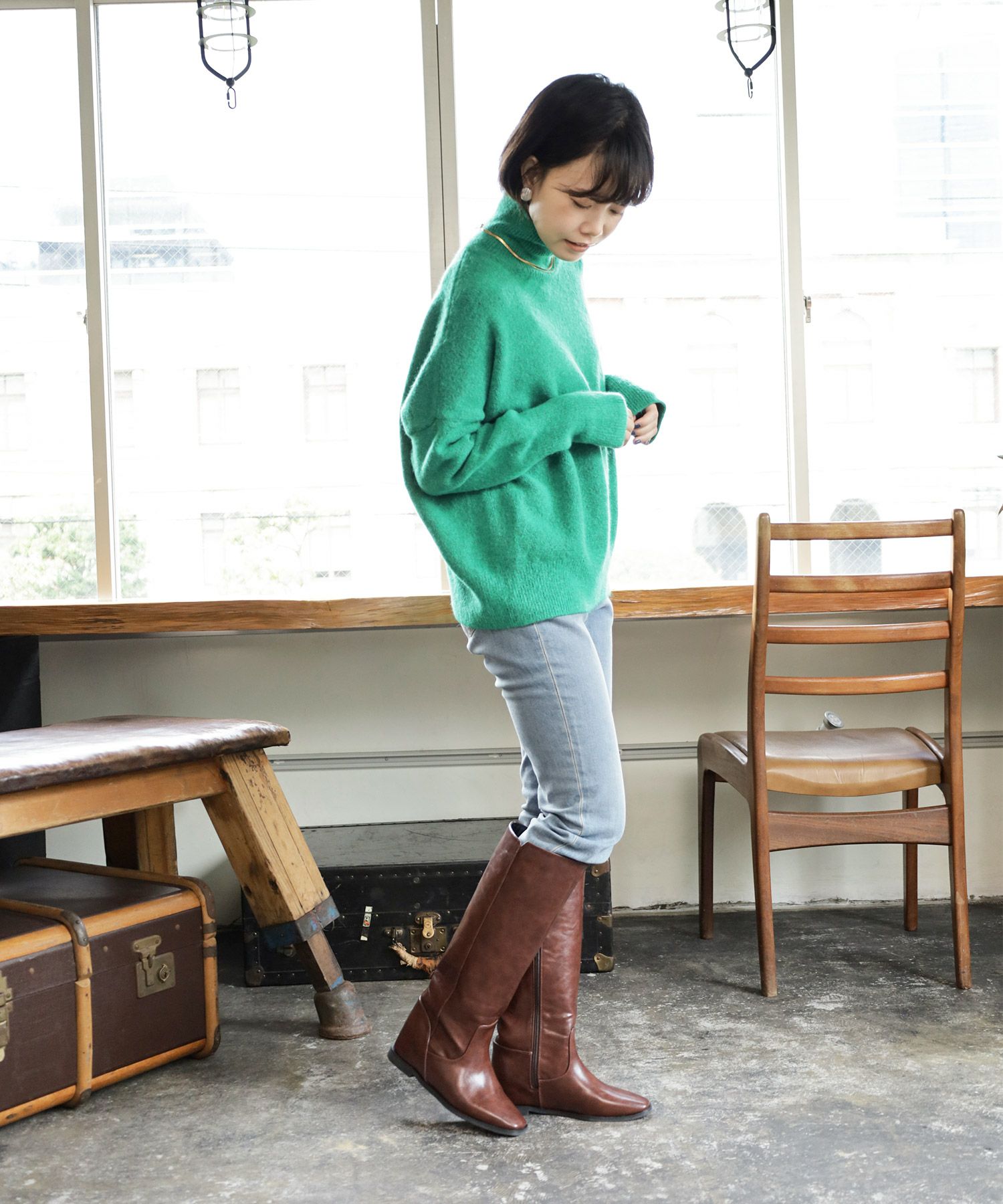 3cmインヒール入り！ストレートロングブーツ