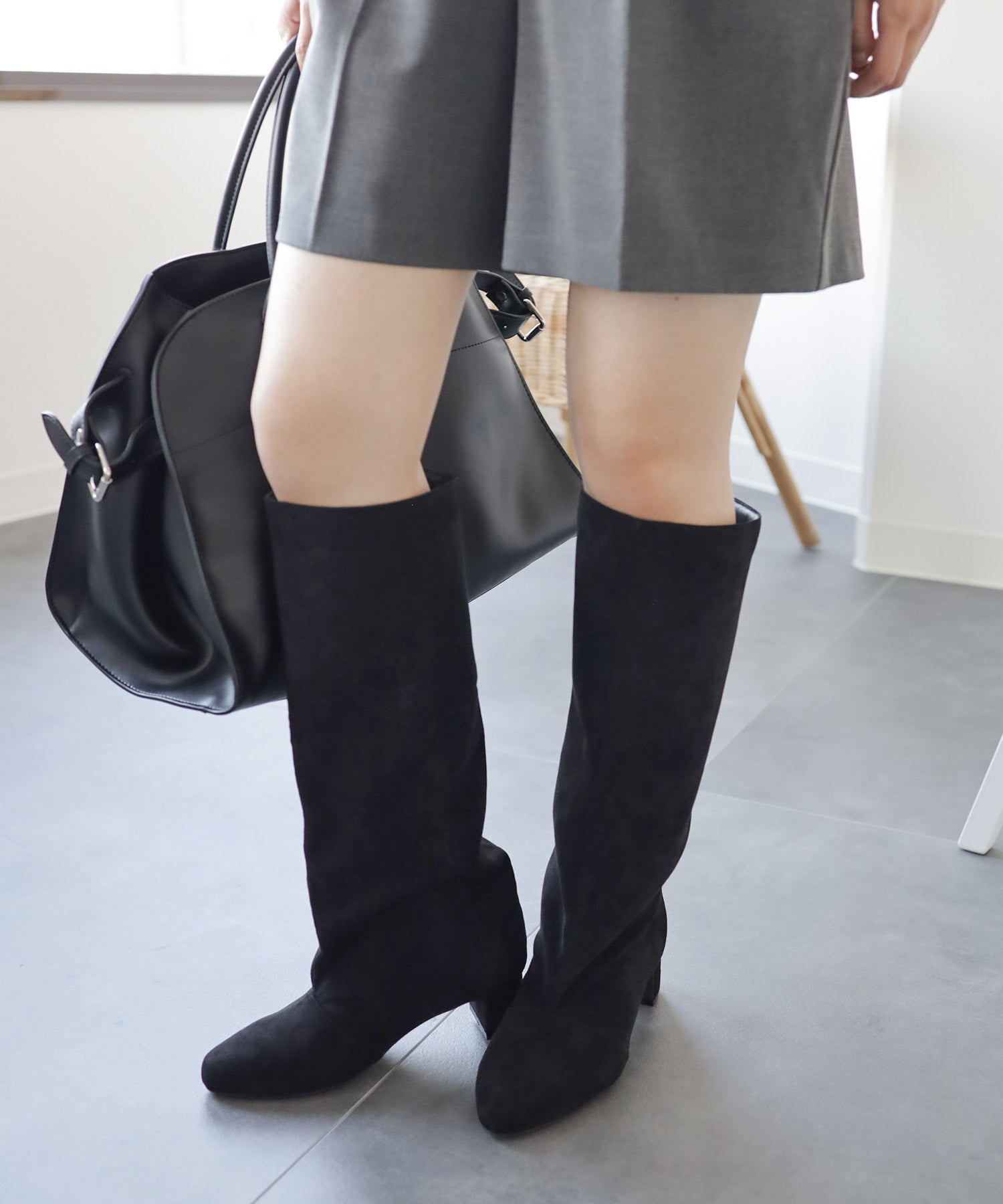 ワイドシャフトミドルヒールロングブーツ Newカラー