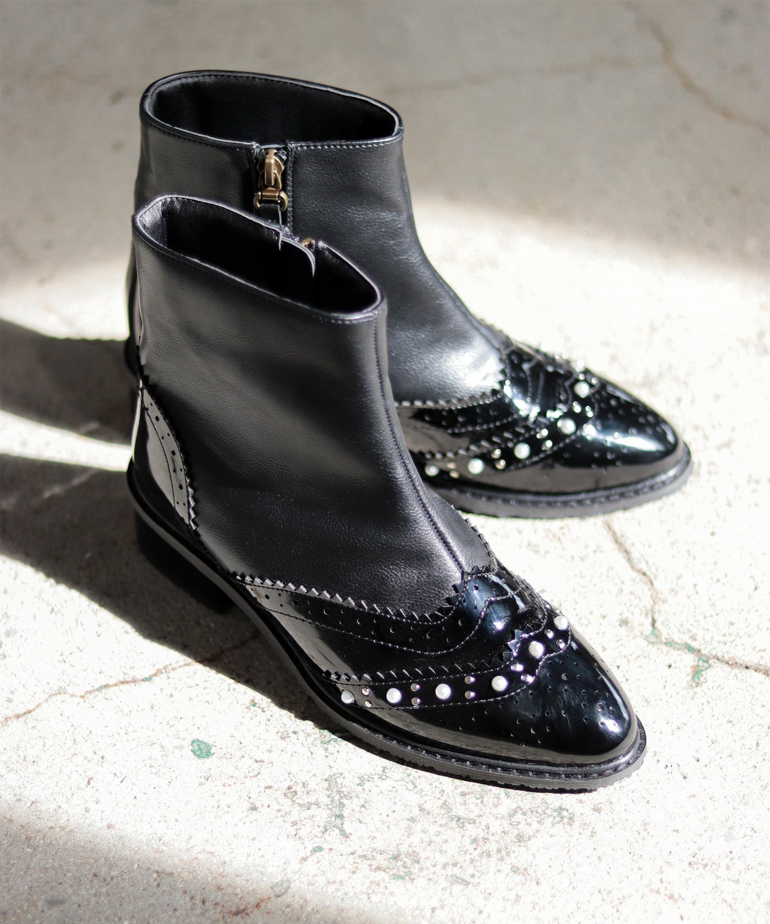 パール×ウイングチップショートブーツ▲返品不可
