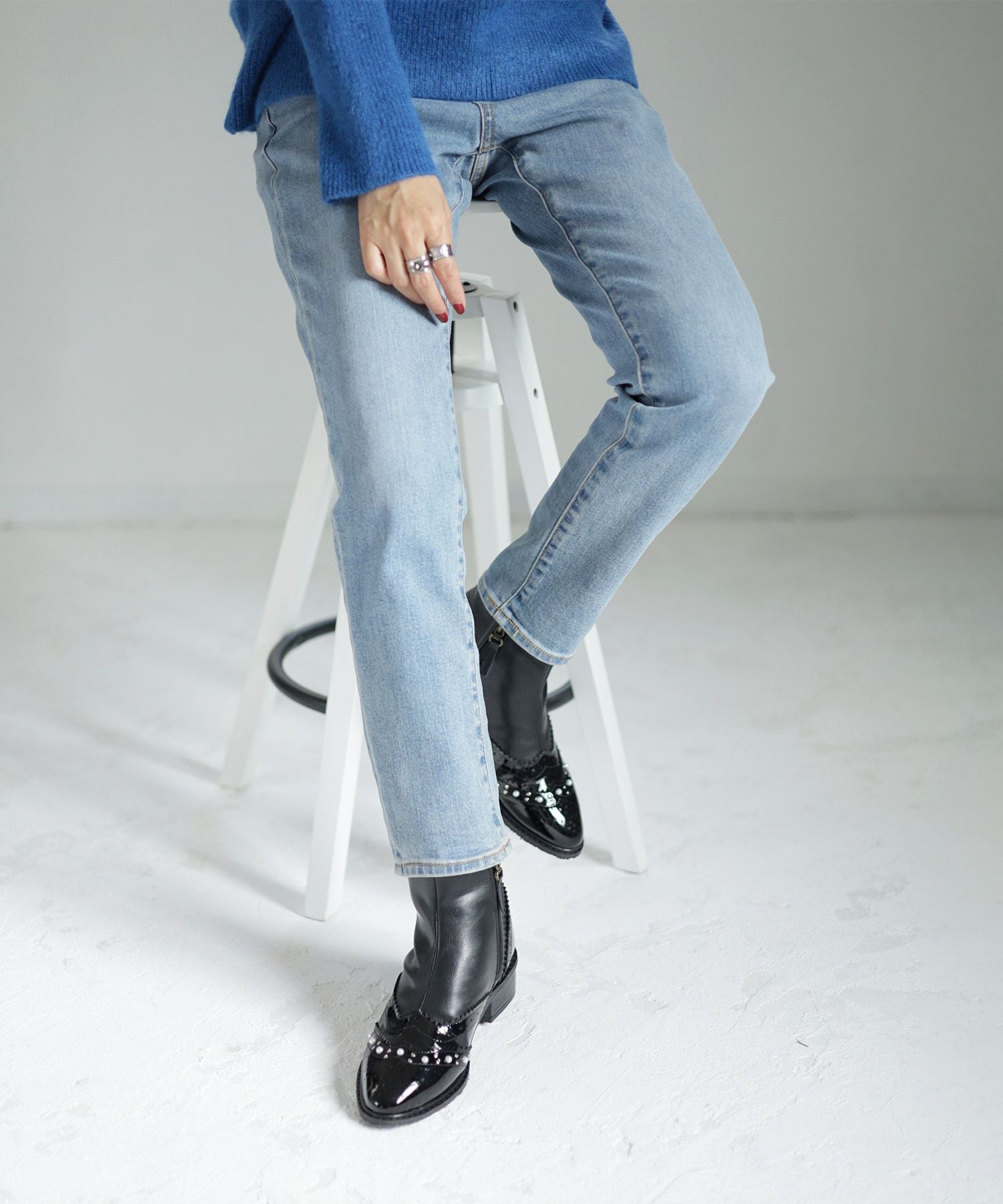 パール×ウイングチップショートブーツ▲返品不可