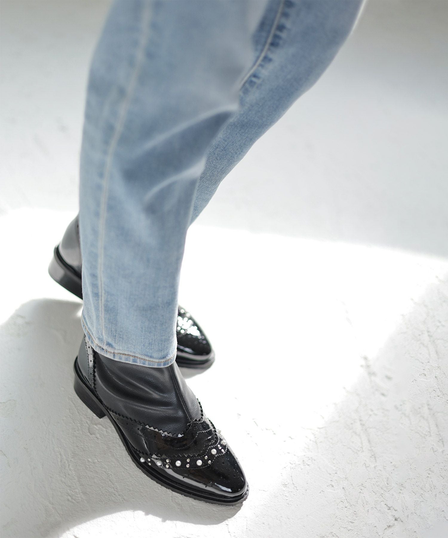 パール×ウイングチップショートブーツ▲返品不可