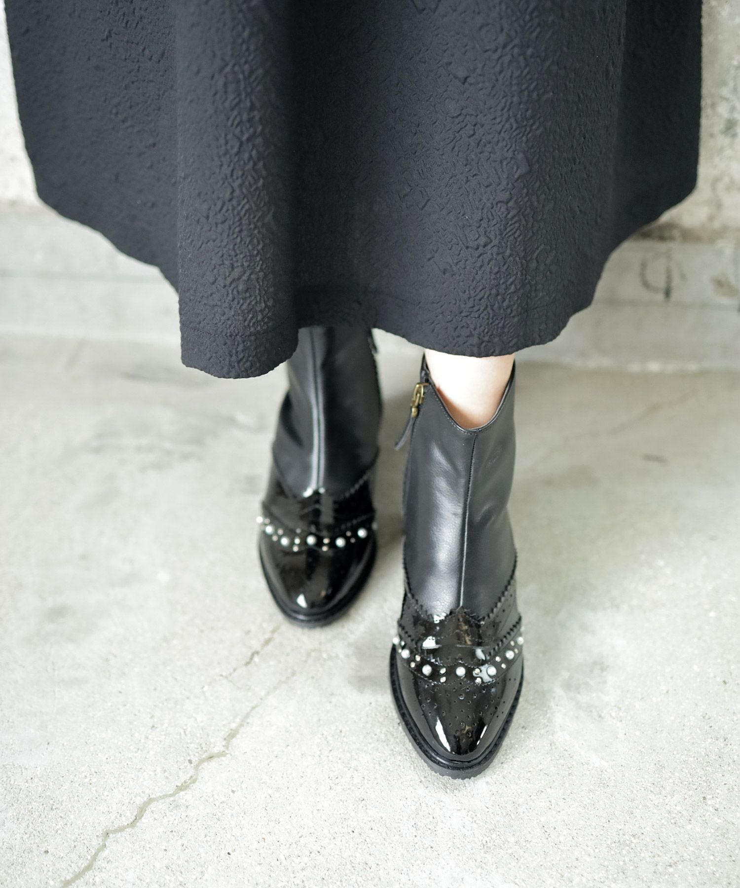 パール×ウイングチップショートブーツ▲返品不可