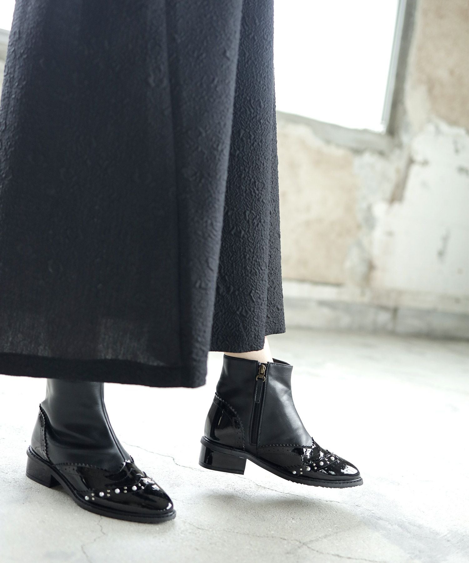 パール×ウイングチップショートブーツ▲返品不可