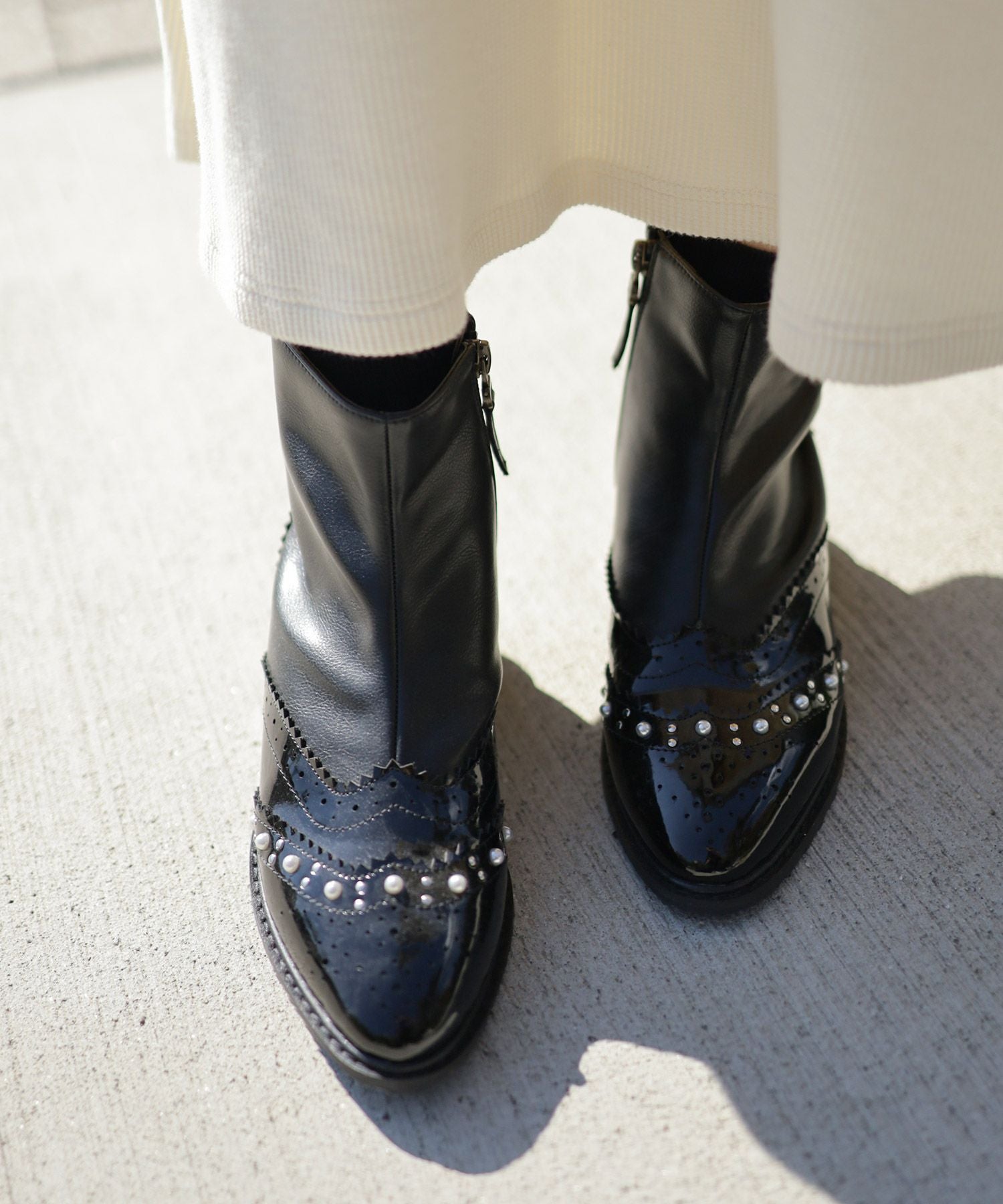 パール×ウイングチップショートブーツ▲返品不可