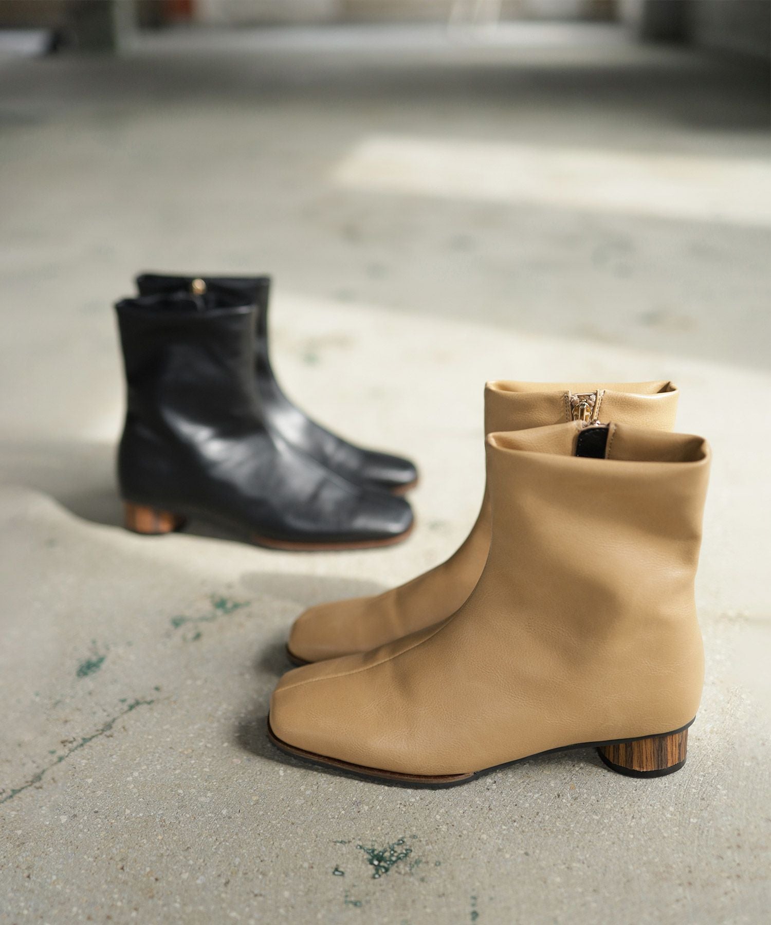 ウッドローヒールショートブーツ▲返品不可