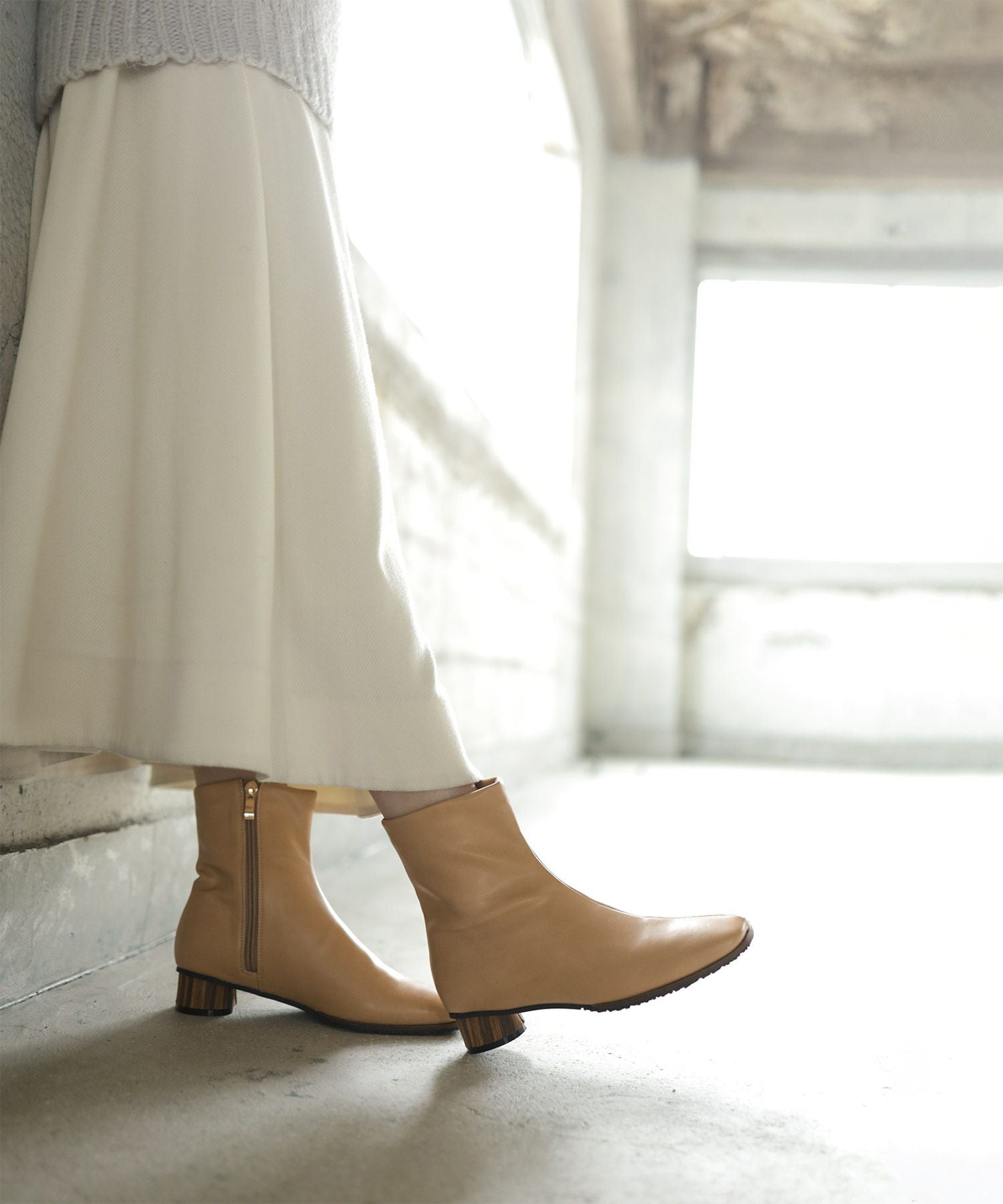 ウッドローヒールショートブーツ▲返品不可