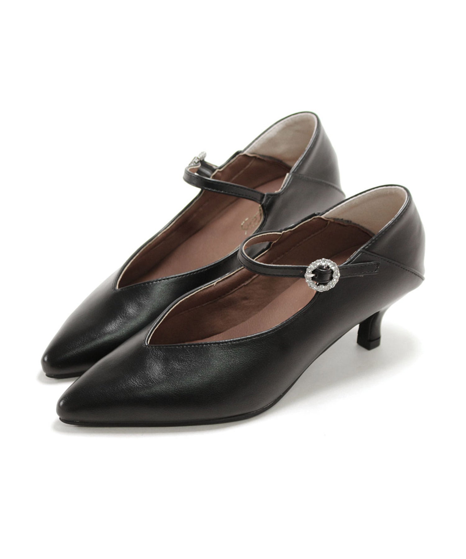 かかとが踏める2Way！ビジューバックルポインテッドトゥキトゥンヒールパンプス 一部4月中旬・5月上旬入荷予定