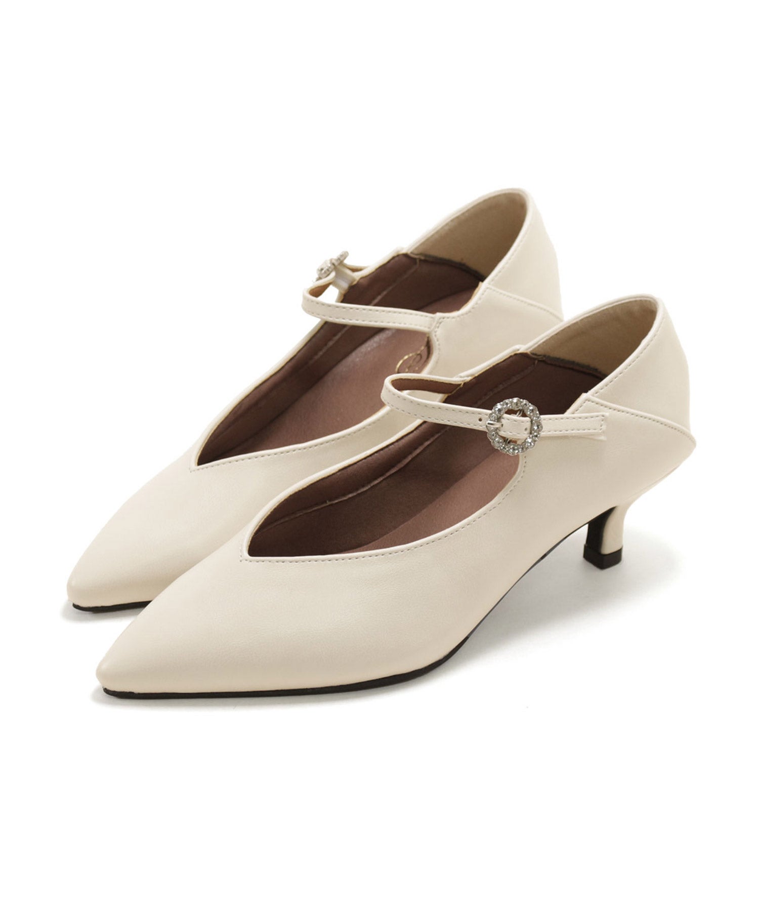 かかとが踏める2Way！ビジューバックルポインテッドトゥキトゥンヒールパンプス 一部4月中旬・5月上旬入荷予定