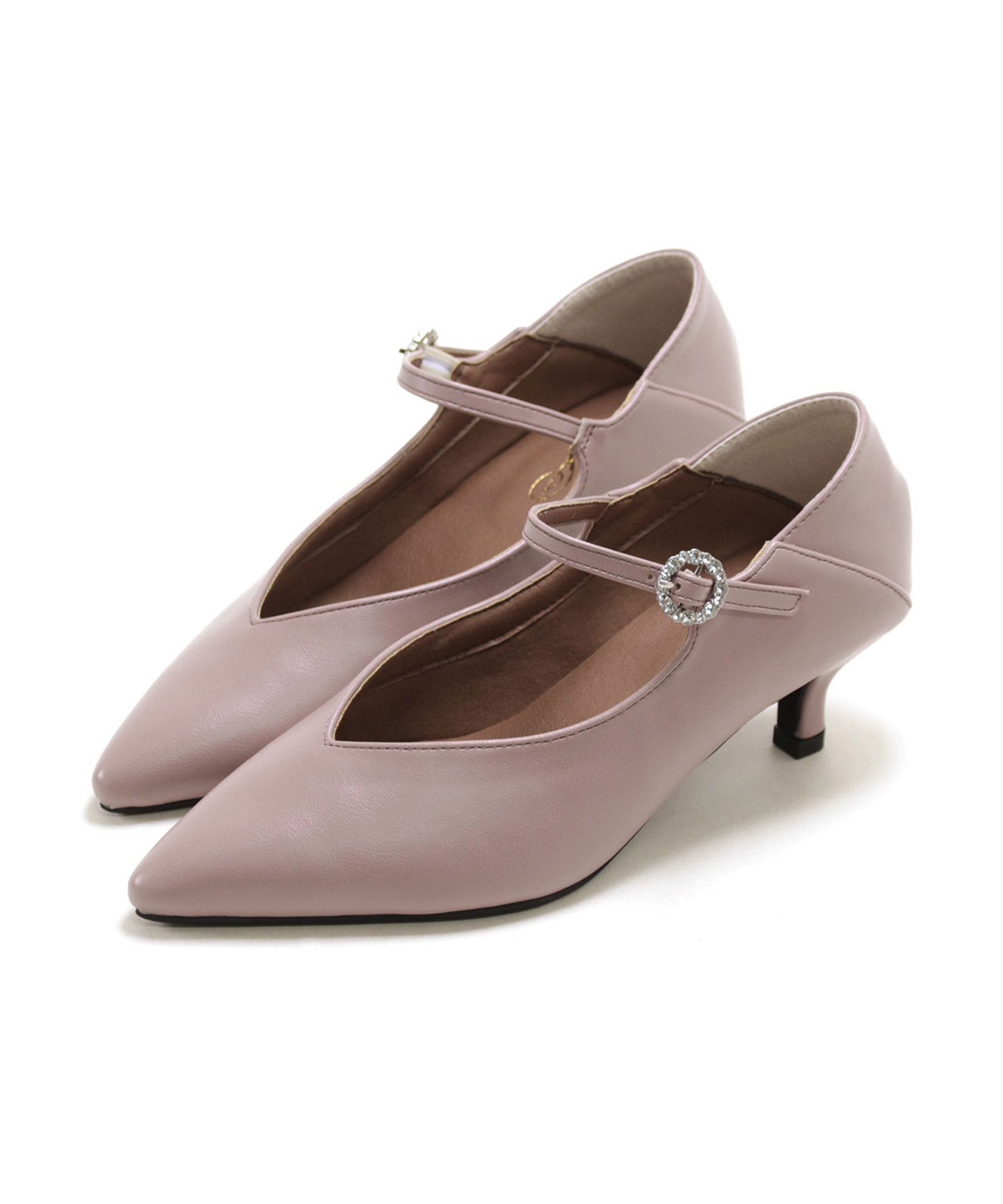 かかとが踏める2Way！ビジューバックルポインテッドトゥキトゥンヒールパンプス 一部4月中旬・5月上旬入荷予定