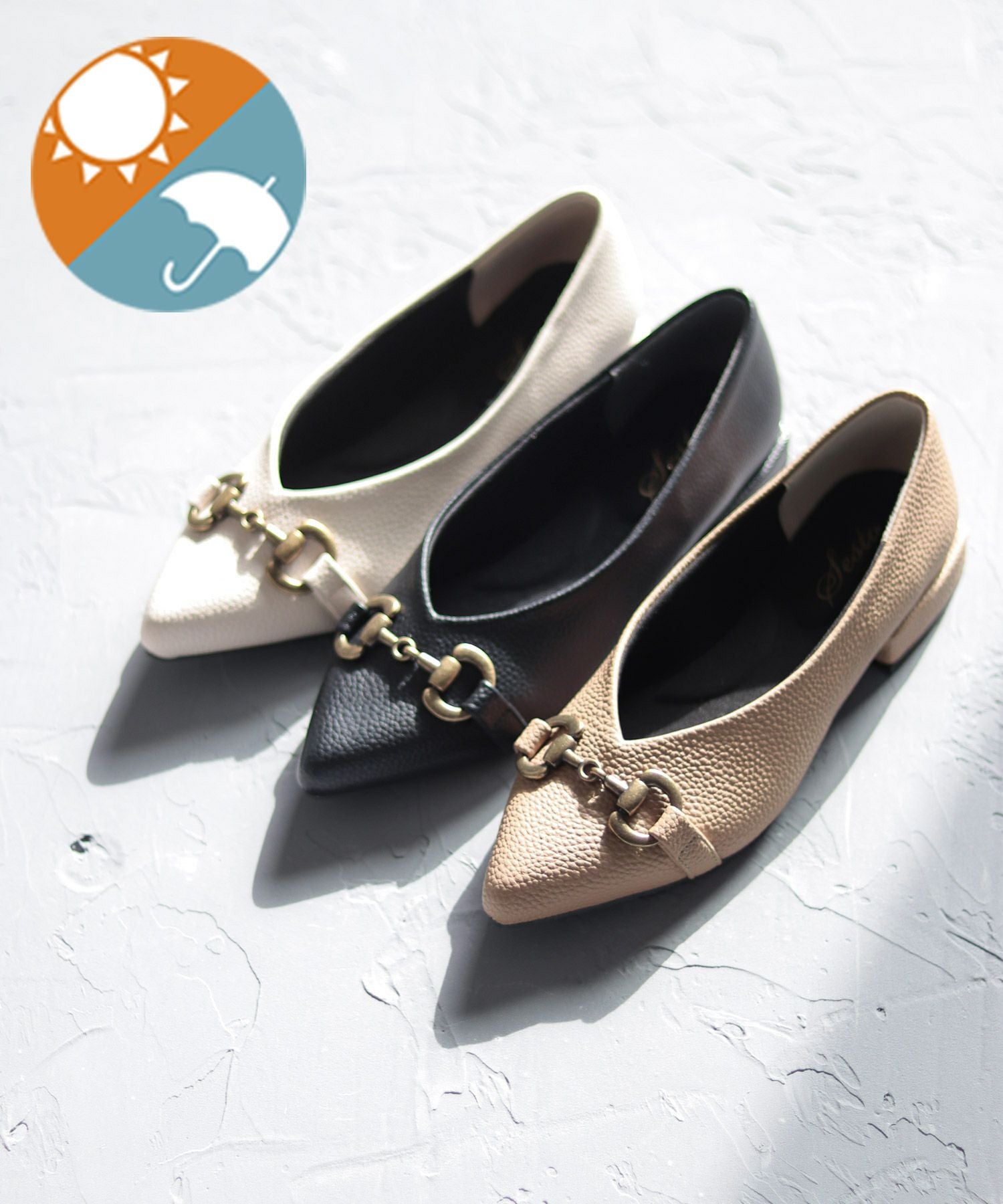 生活防水!晴雨兼用アンティークビットポインテッドトゥレインパンプス/レインシューズ