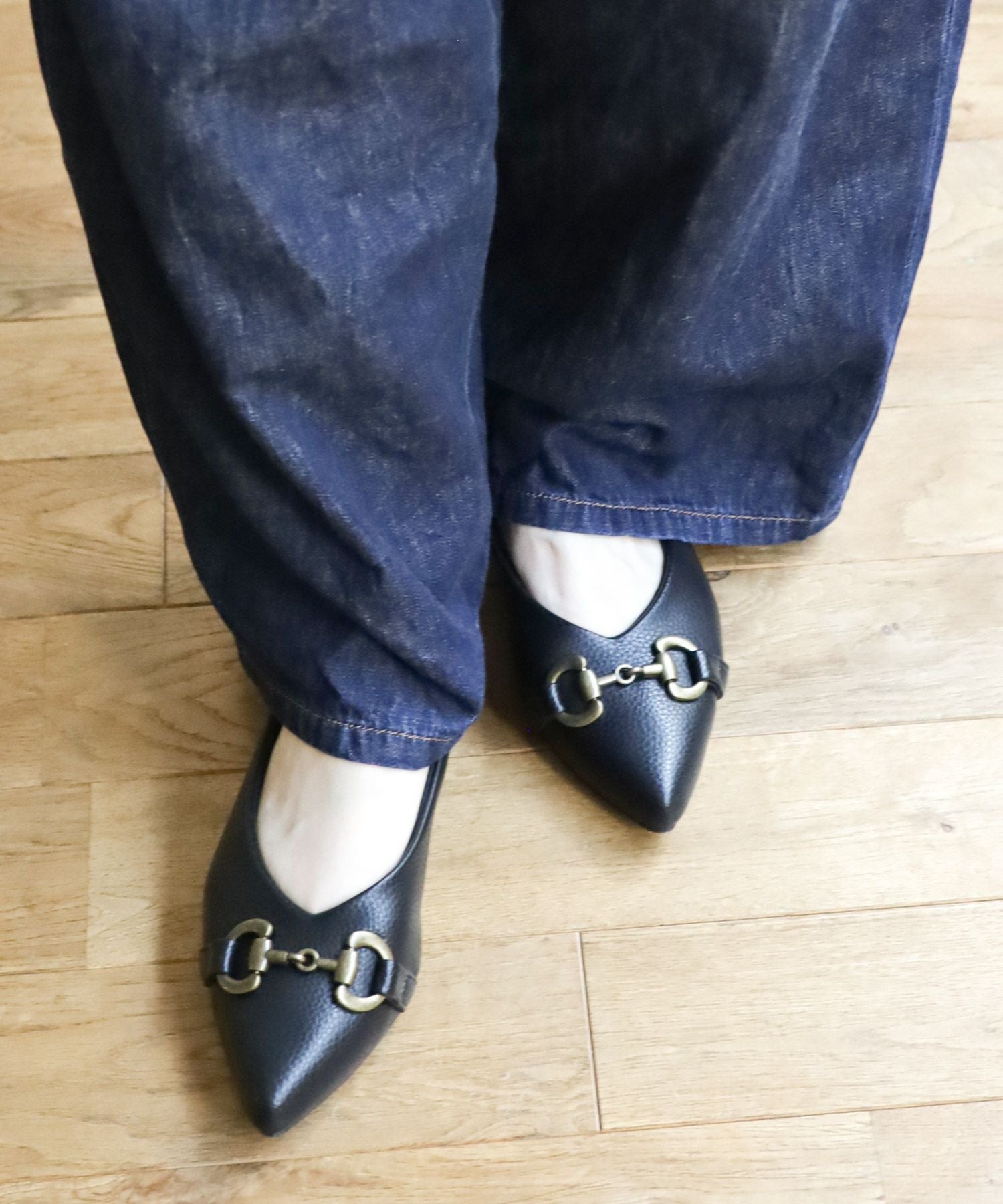 生活防水！晴雨兼用アンティークビットポインテッドトゥレインパンプス/レインシューズ