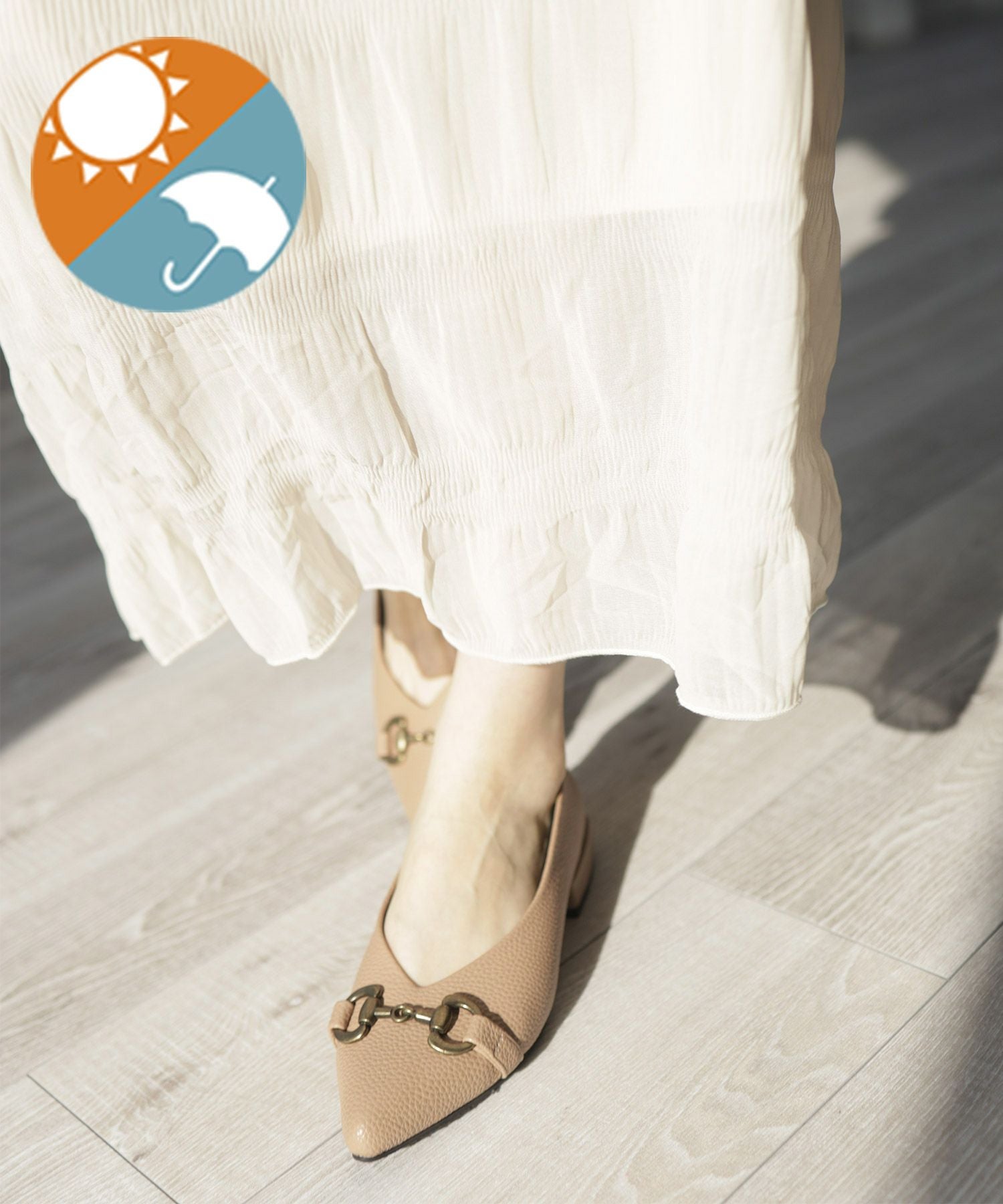 生活防水!晴雨兼用アンティークビットポインテッドトゥレインパンプス/レインシューズ