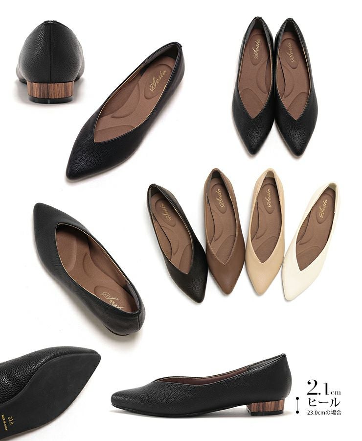 高機能クッションのVカット美脚ウッドヒールパンプス▲返品交換不可