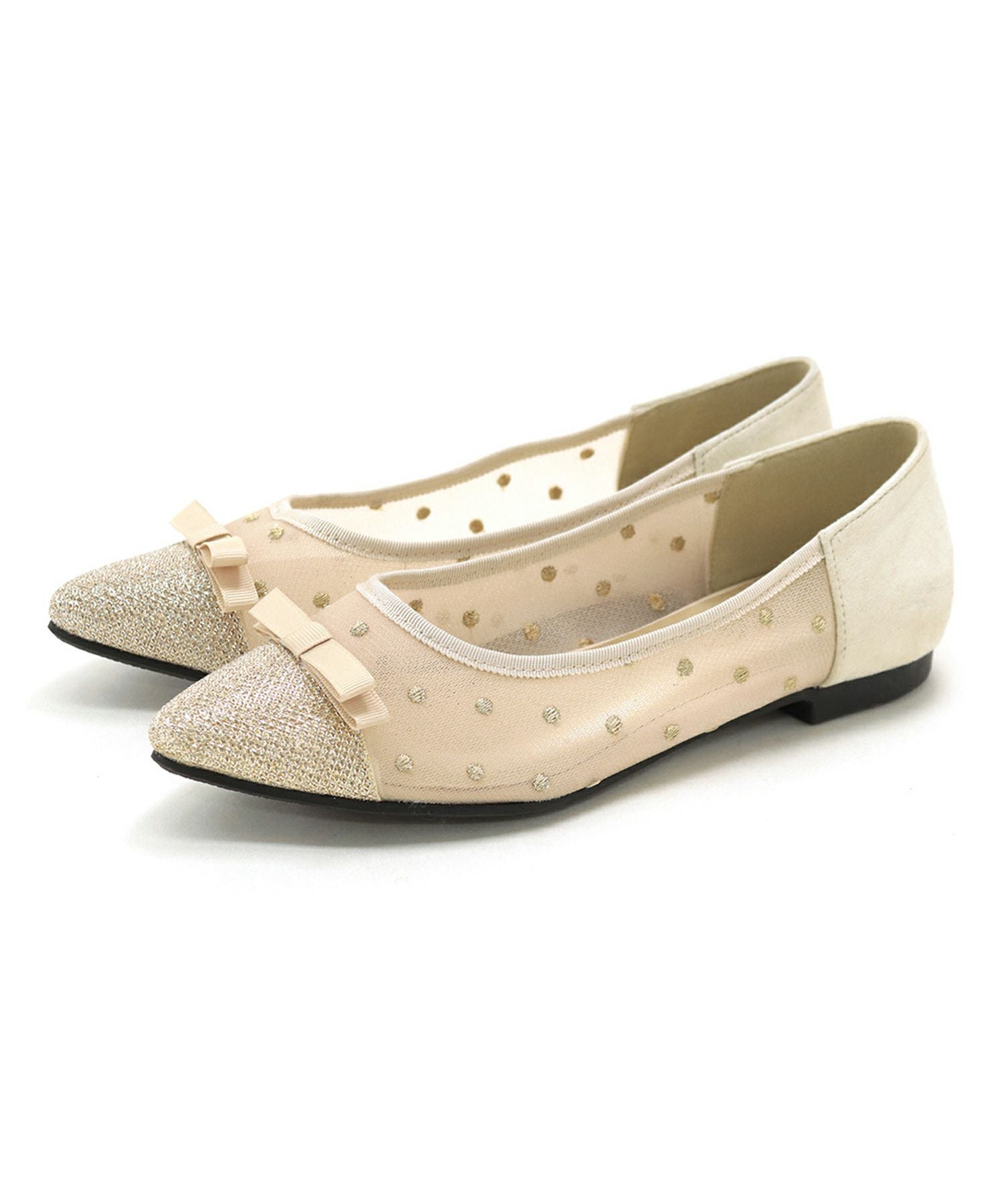 シースルードットのポイテッドトゥフラットパンプス