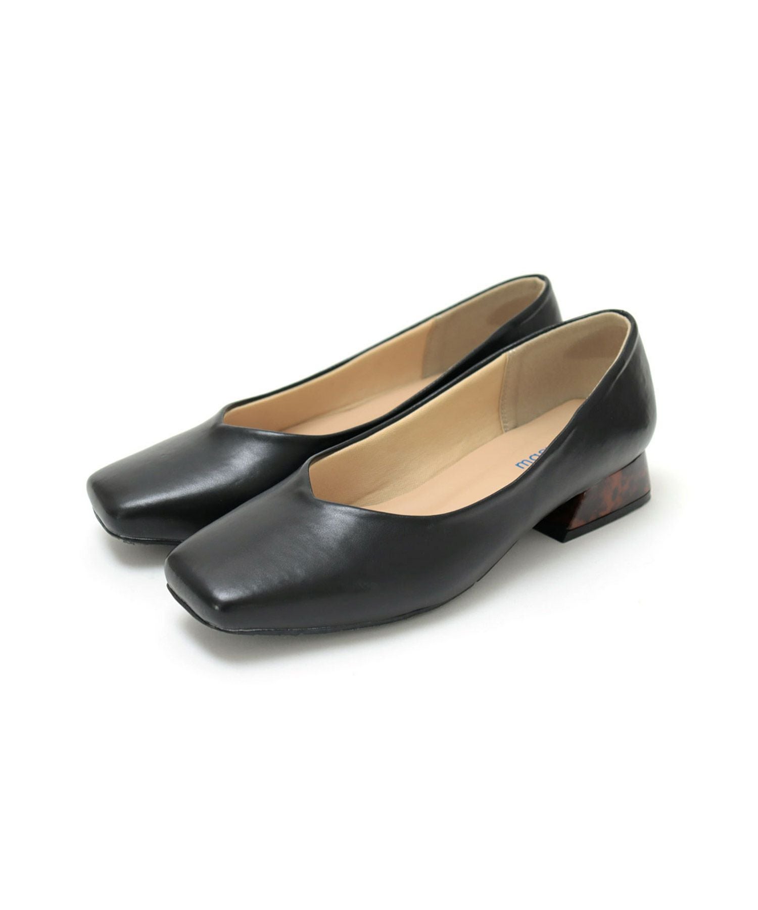 【4E幅広・大きいサイズ】【晴雨兼用】スクエアトゥフレアヒールパンプス