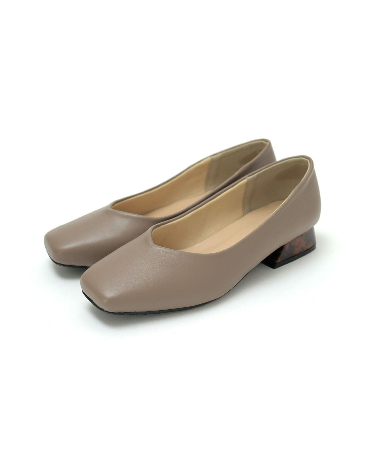 【4E幅広・大きいサイズ】【晴雨兼用】スクエアトゥフレアヒールパンプス