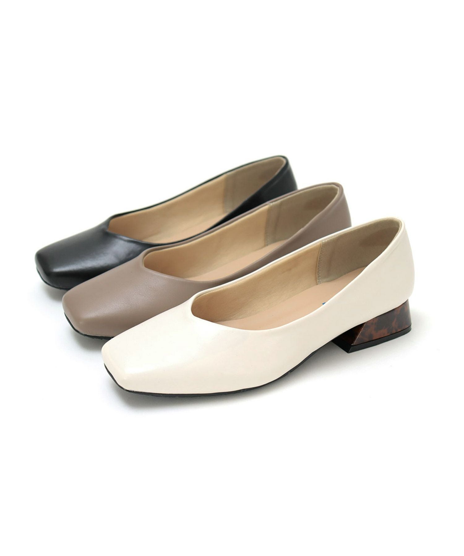 【4E幅広・大きいサイズ】【晴雨兼用】スクエアトゥフレアヒールパンプス