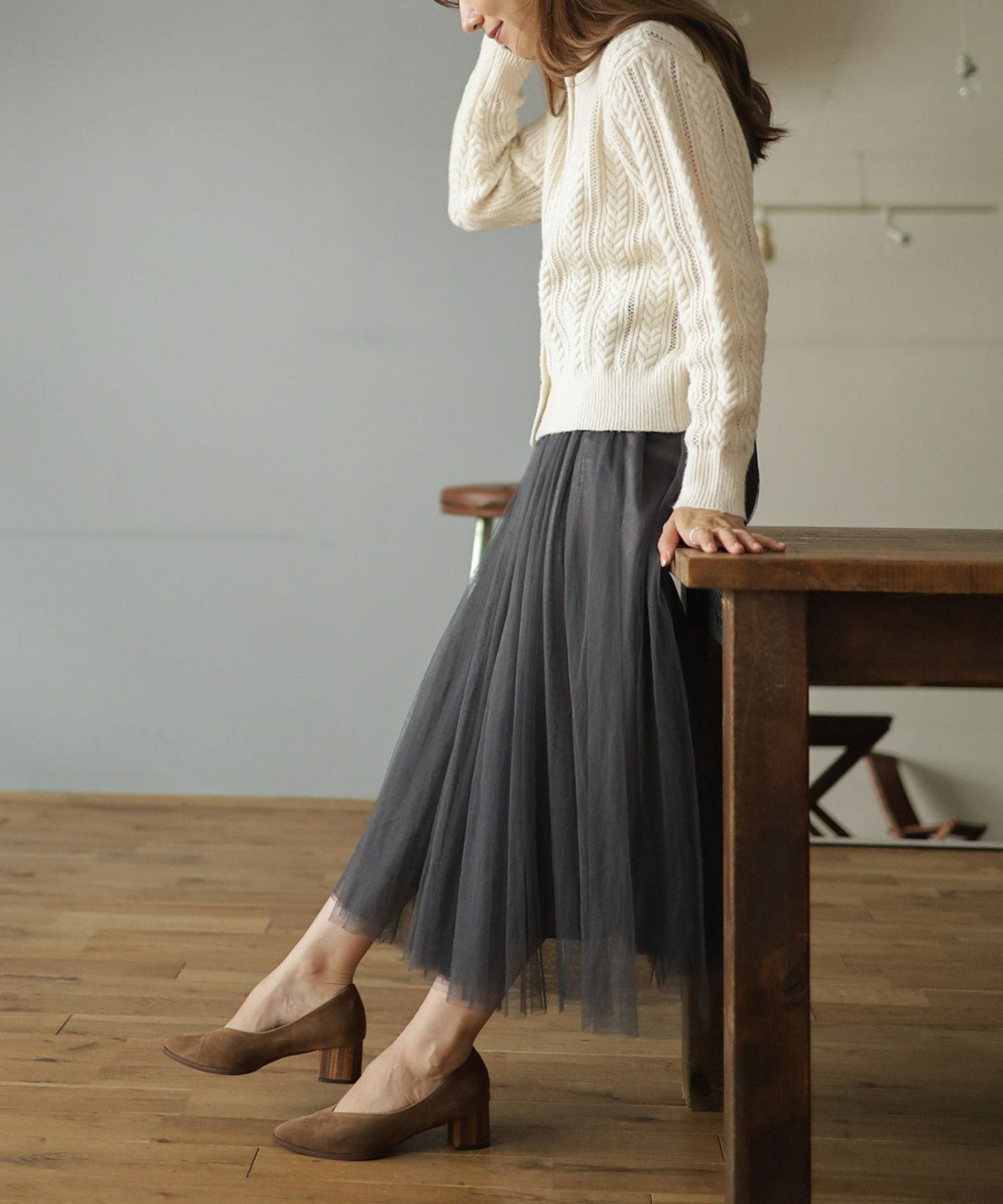 革ピース×ウッドヒールのポインテッドトゥパンプス▲返品交換不可