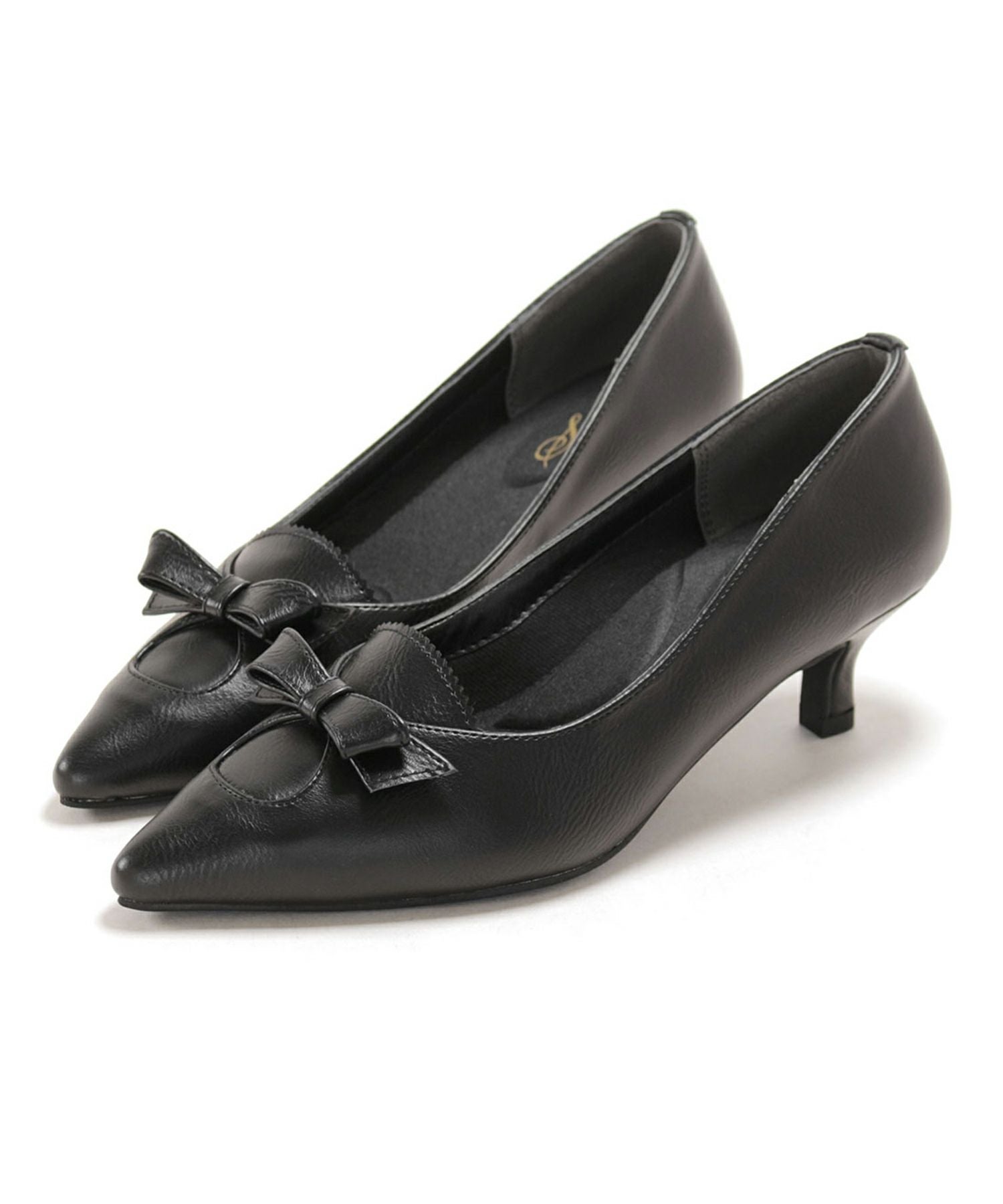 リボン付きキトゥンヒールクラシカルパンプス