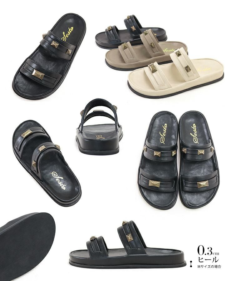 ピラミッドスタッズのフットベッドサンダル▲返品交換不可