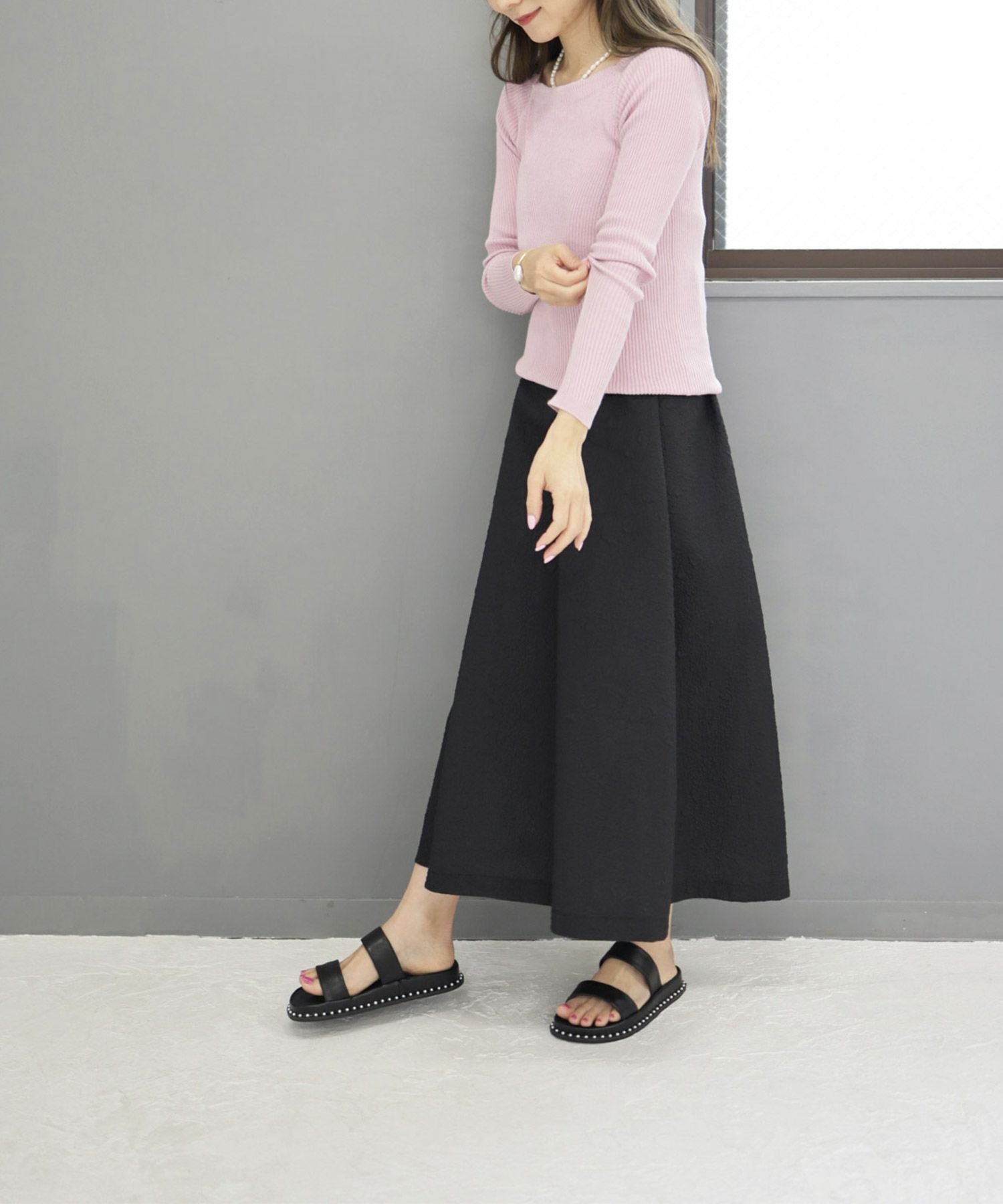 パールピースのダブルストラップフットベッドサンダル▲返品不可