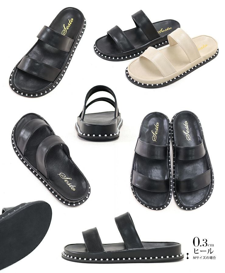 パールピースのダブルストラップフットベッドサンダル▲返品不可