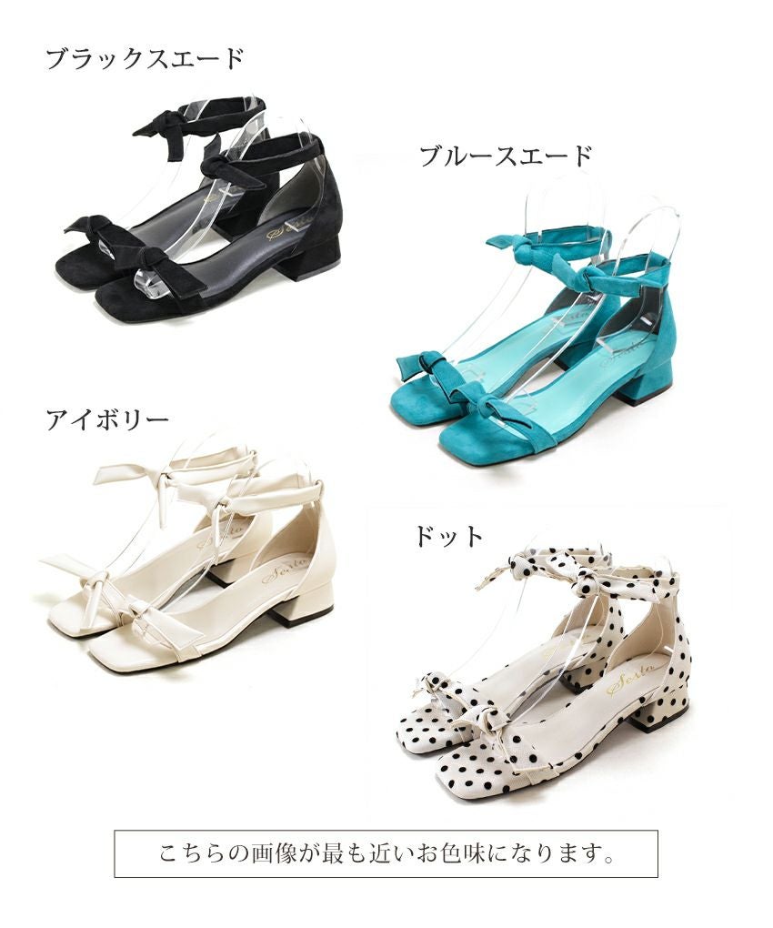 ダブルリボンローヒールストラップサンダル ▲返品交換不可