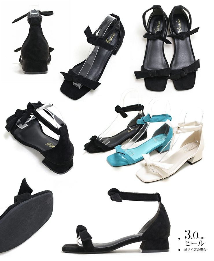 ダブルリボンローヒールストラップサンダル ▲返品交換不可