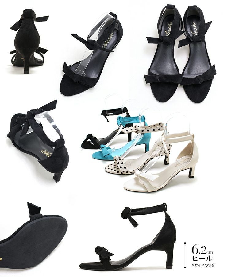 ダブルリボンストレートヒールストラップサンダル▲返品交換不可