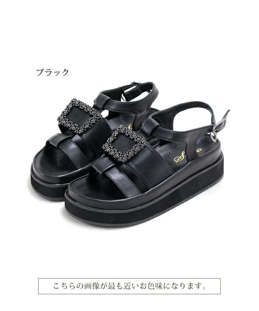 ビジューモチーフ付き厚底フットベッドサンダル▲返品交換不可