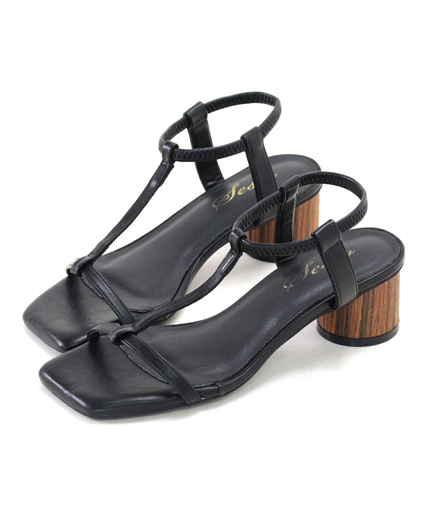 Tストラップサークルヒールサンダル