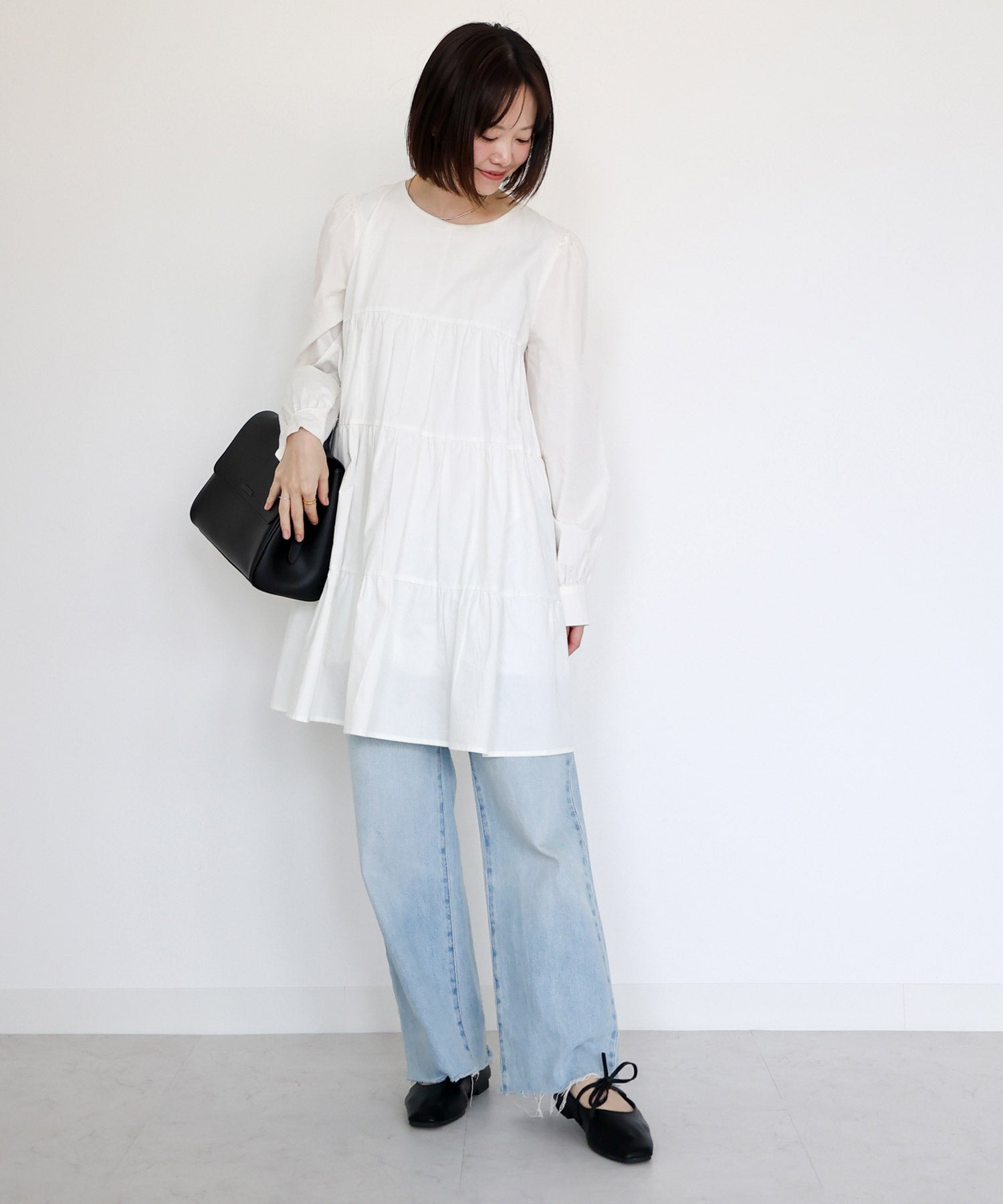 スクエアトゥレースアップバレエシューズ