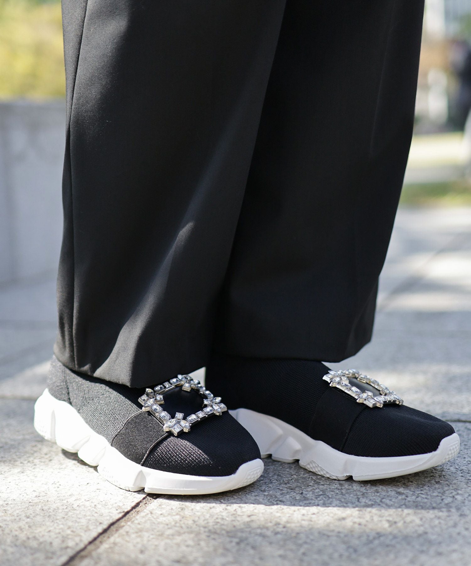 ビジュー付きスニーカー風ソックスブーツ▲返品交換不可