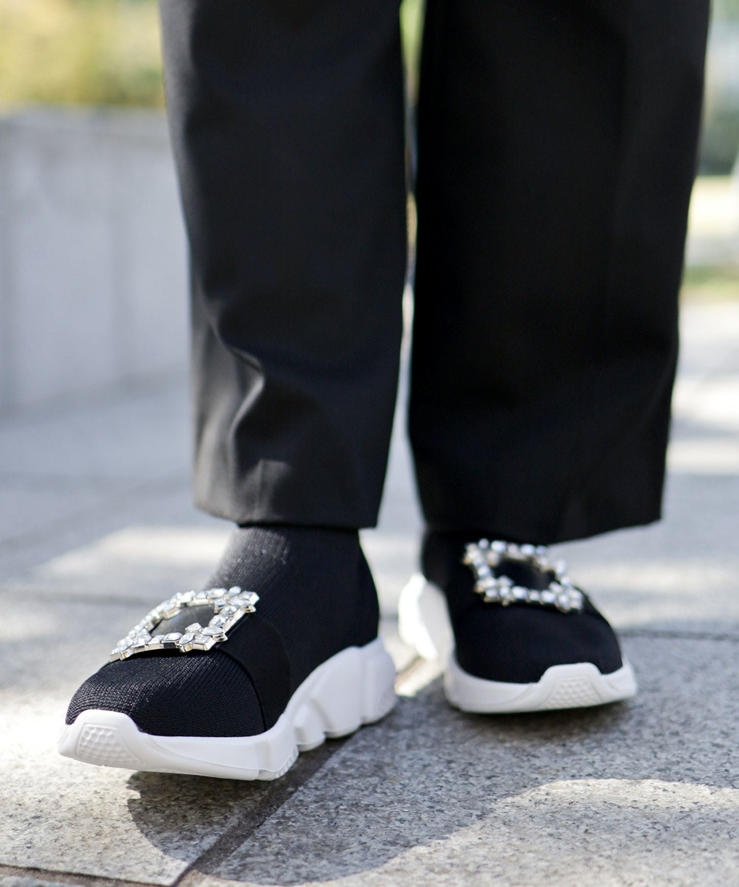 ビジュー付きスニーカー風ソックスブーツ▲返品交換不可