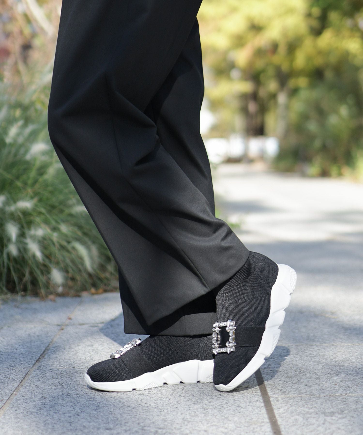 ビジュー付きスニーカー風ソックスブーツ▲返品交換不可