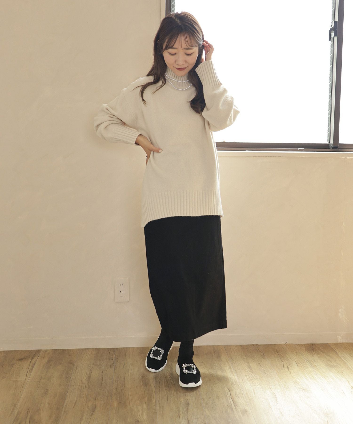 ビジュー付きスニーカー風ソックスブーツ▲返品交換不可