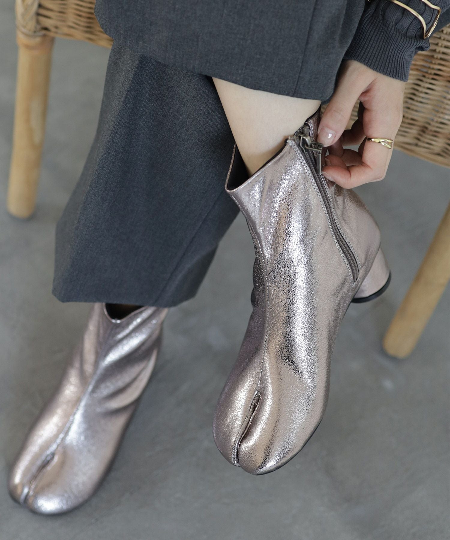 サークルヒール足袋ショートブーツ▲返品不可