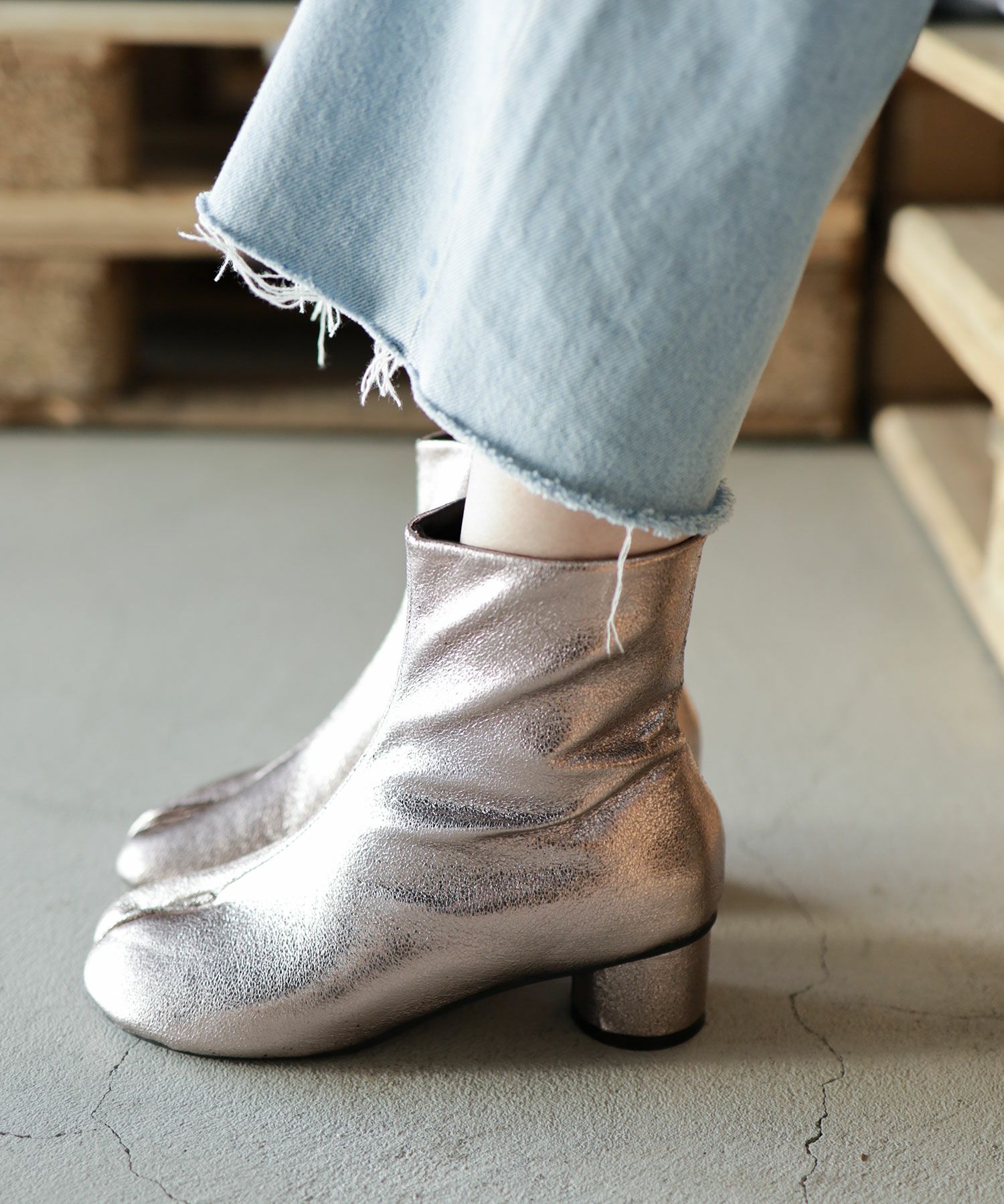 サークルヒール足袋ショートブーツ▲返品不可