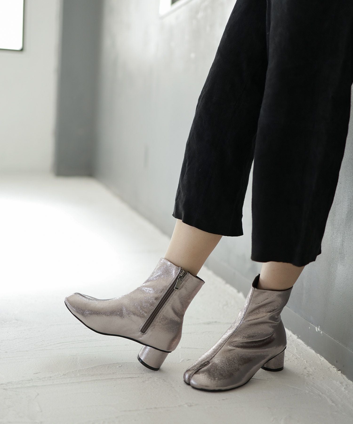 サークルヒール足袋ショートブーツ▲返品不可