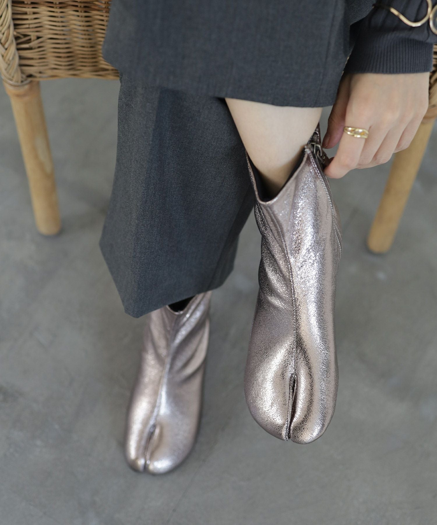 サークルヒール足袋ショートブーツ▲返品不可