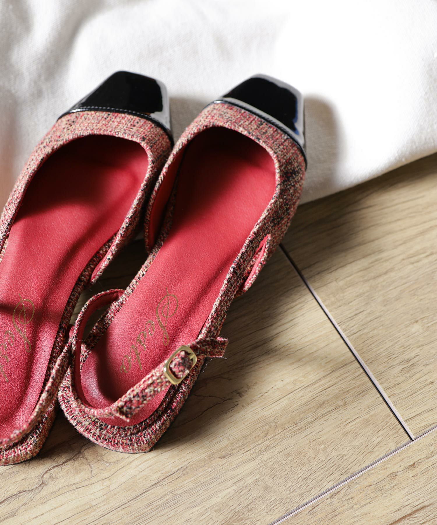 バイカラースクエアトゥローヒールスリングバックパンプス▲返品交換不可