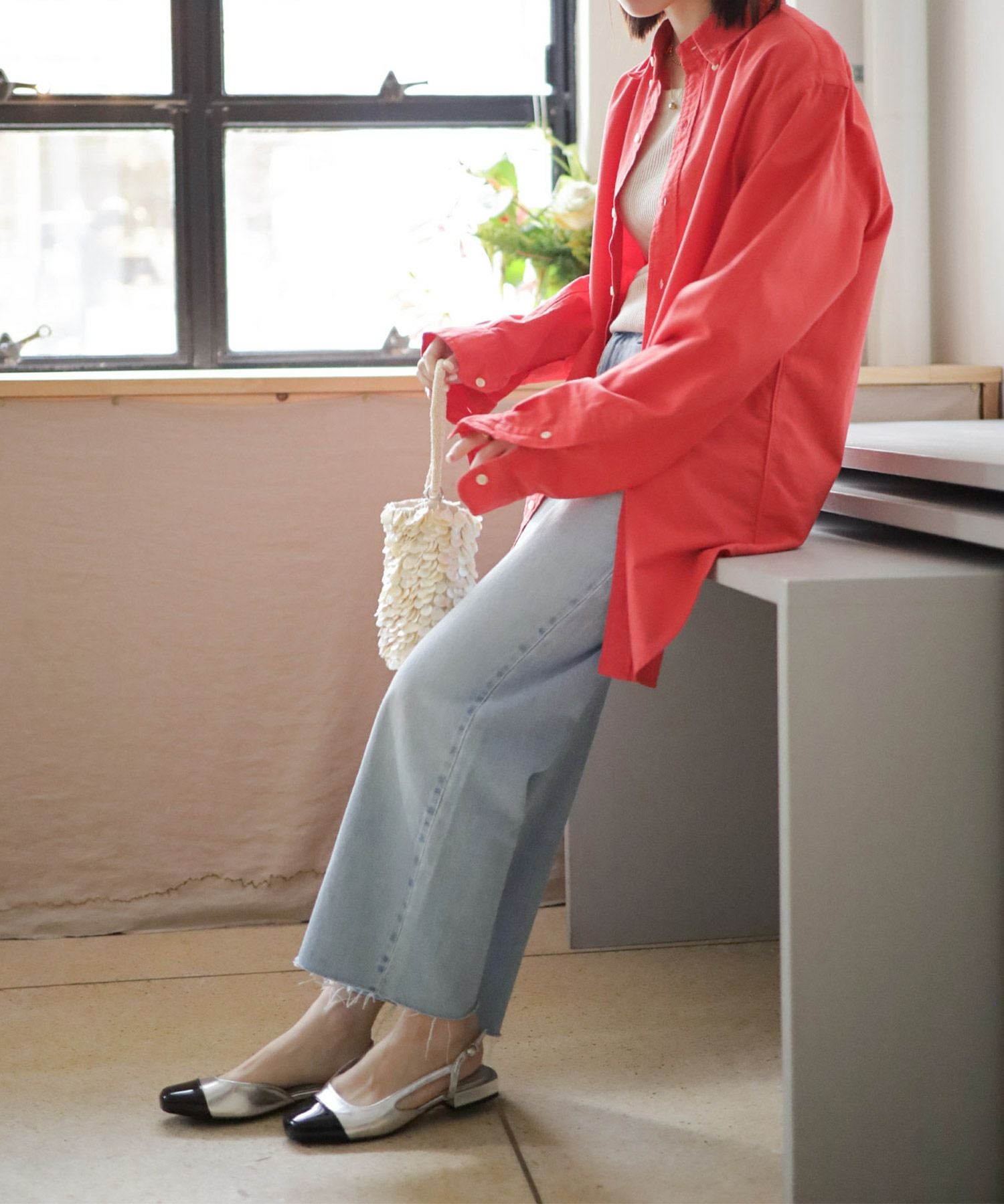 バイカラースクエアトゥローヒールスリングバックパンプス▲返品交換不可