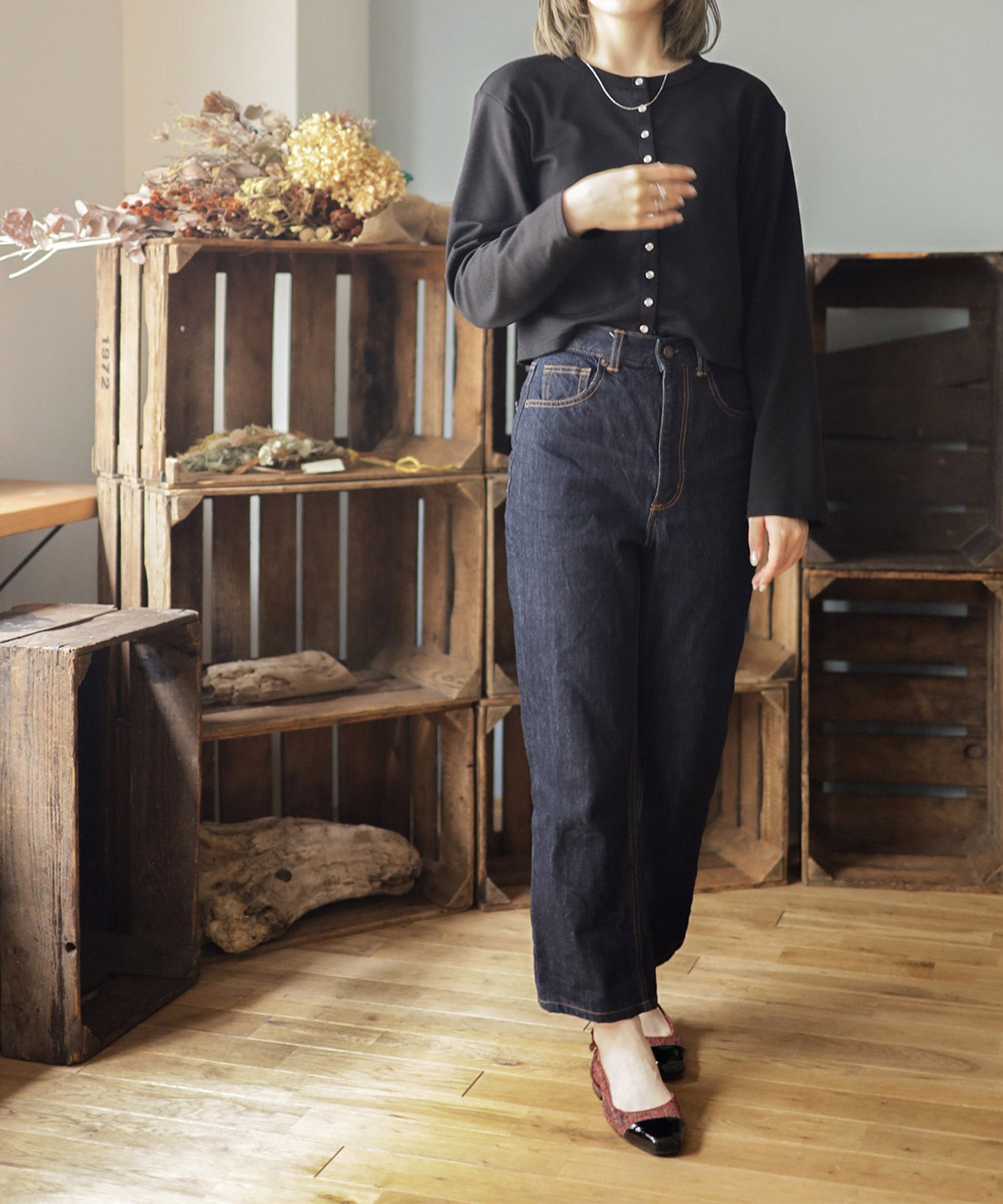 バイカラースクエアトゥローヒールスリングバックパンプス▲返品交換不可