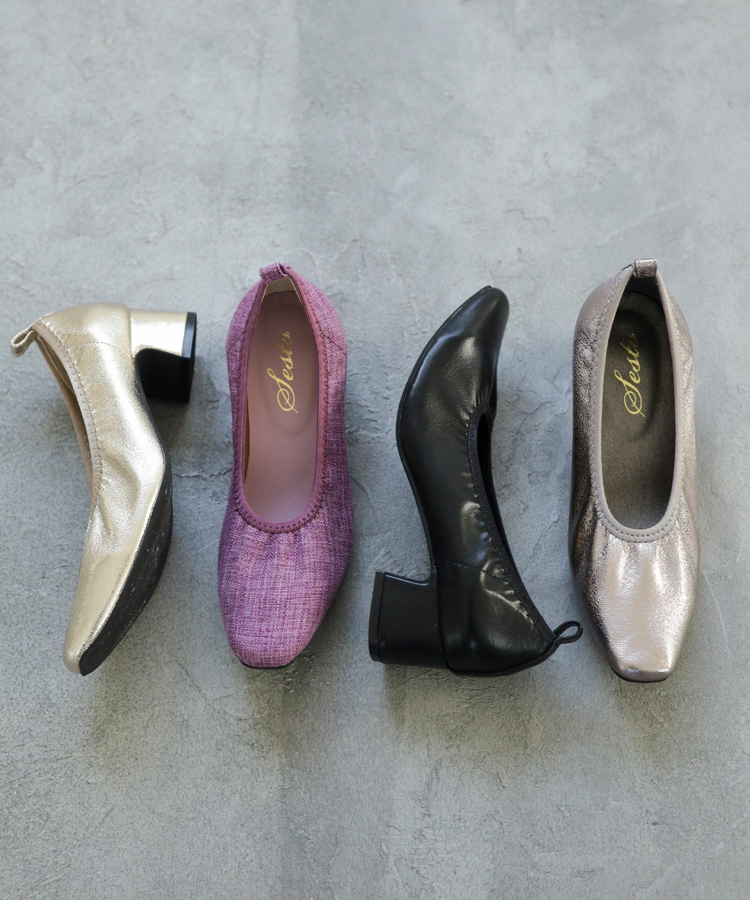 履き口ゴムの柔らか素材スクエアトゥパンプス▲返品交換不可