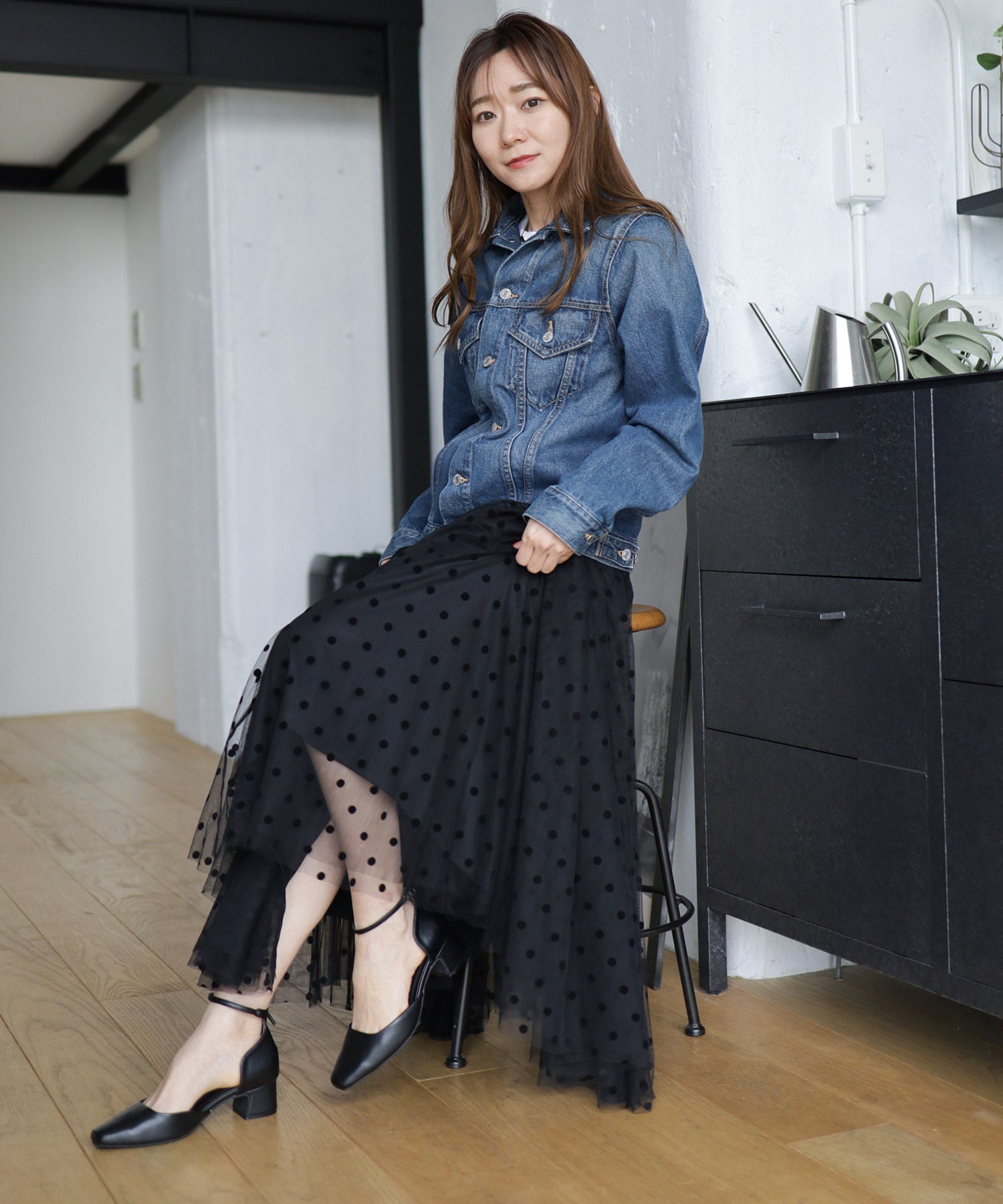 スクエアトゥメリージェーンストラップパンプス