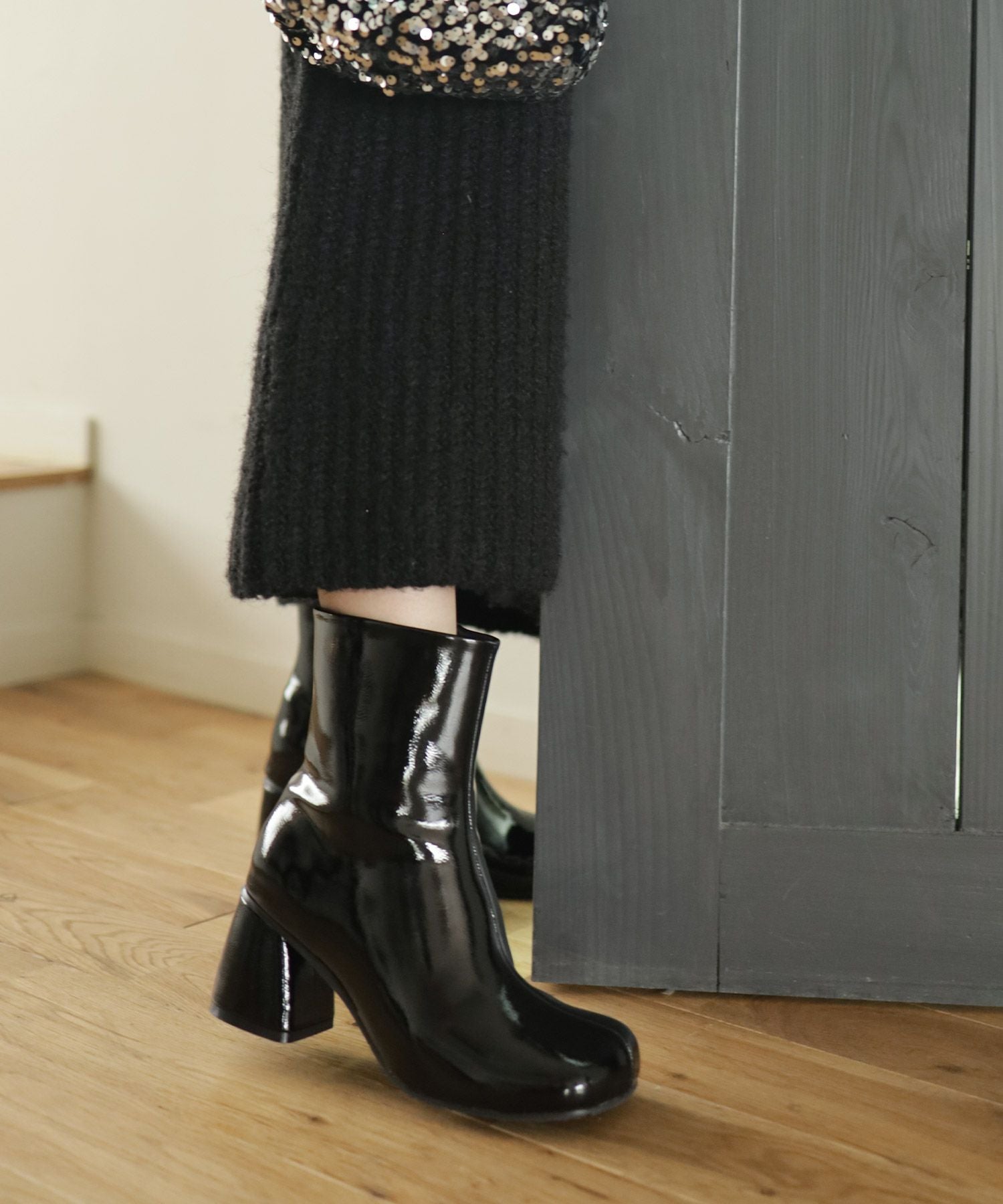 ぷっくりオブリークトゥショートブーツ▲返品交換不可