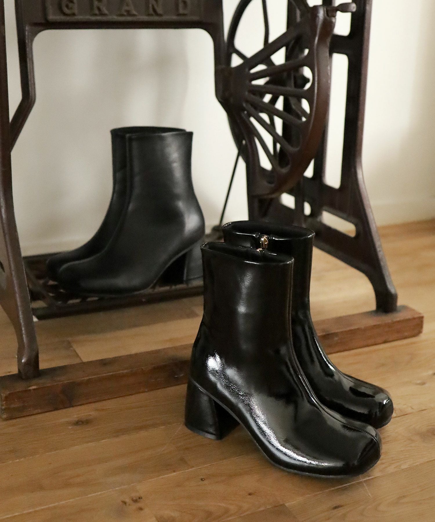 ぷっくりオブリークトゥショートブーツ▲返品交換不可