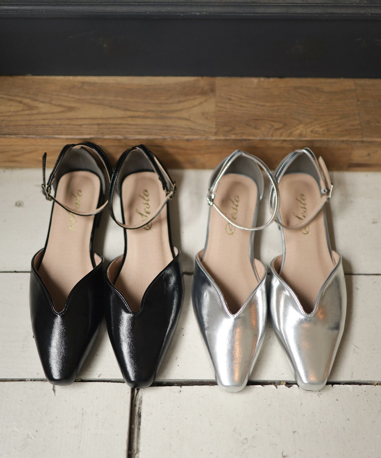 Uカットローヒールストラップパンプス▲返品不可