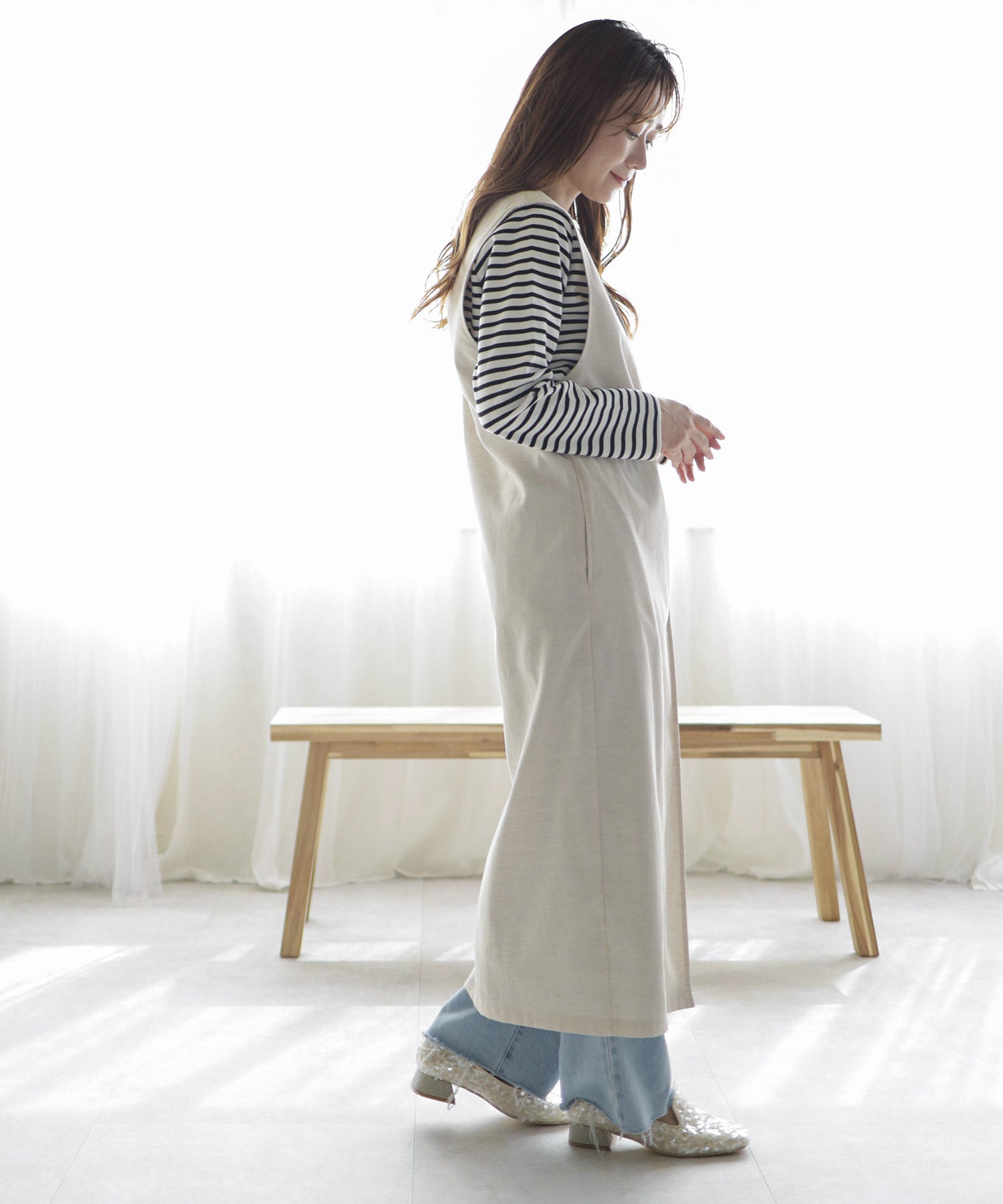 きらめくローヒールローファーパンプス▲返品不可