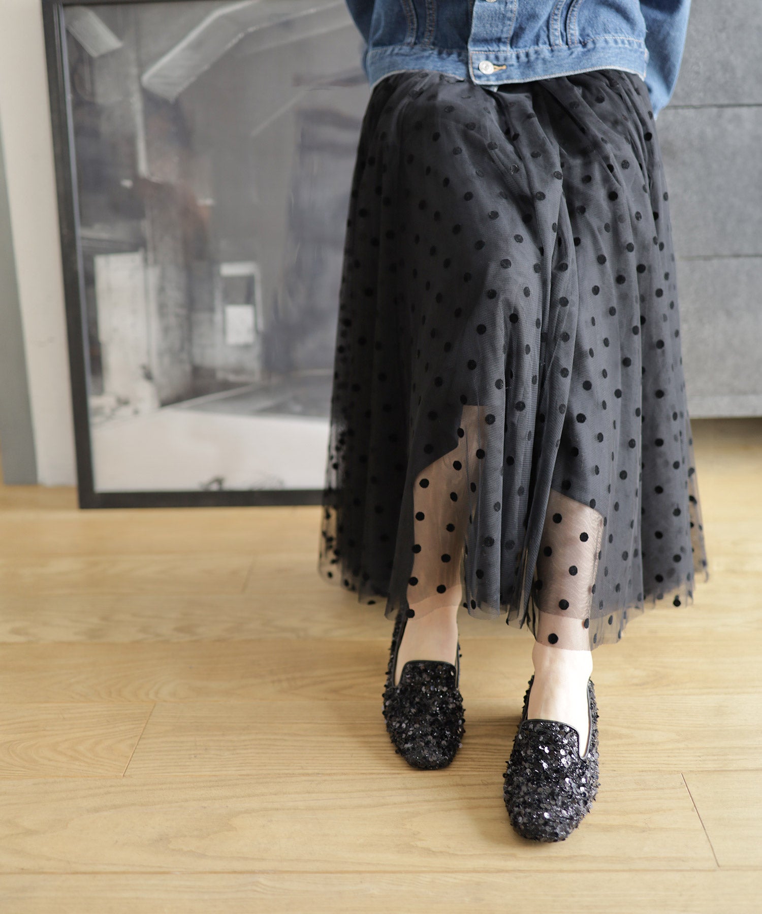 きらめくローヒールローファーパンプス▲返品不可